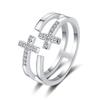 Joyería de Zirconia de Comercio Exterior Zirconia Coreana Micro-incrustada Cruz Doble Capa Personalidad Geométrico Anillo Abierto Anillo de Mujer
