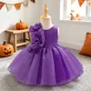 2026 Transfronterizo Nuevo Elemento de Halloween Vestido Estampado con Mangas Abullonadas Vestido de Princesa Vestido de Fiesta con Lentejuelas y Lazo