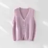 Estilo doce e feminino! Colete de lã fofo para mulheres, suéter sem mangas em lã e cashmere em camadas com decote V para o início do outono