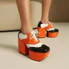Tallas 36-48, Zapatos de Moda para Mujer para Todas las Estaciones, Plataforma Impermeable, Tacones Ultraltos, Zapatos Bajos de Piel, Zapatos de Mujer con Cordones y Tacón Cuadrado
