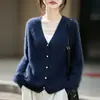 Cardigã de lã feminino novo para outono/inverno, importado, de tricô, pronto para usar, com textura macia e felpuda, em um design relaxado e estiloso