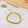 Pulseira de Contas Redondas Olho de Gato Dourado Areia Brilhante para Mulheres, Pulseira Versátil e de Alto Padrão com Contas de Transferência Escovadas Que Não Desbotam Facilmente