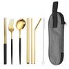 Acero Inoxidable 304 Vajilla Conveniente Set de Pajita Tenedor Cuchara Palillos Viaje al Aire Libre Set de Siete Piezas Amazon Venta Caliente