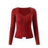 Moda Vintage Tejido de Punto Ajustado para Mujer Principios de Otoño Cuello Cuadrado Hebilla Abertura en la Base Top S21007