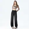 Jeans Negros de Cintura Alta Pierna Ancha para Mujer, Holgados, con Caída, Favorecedores para Figura de Pera, Adelgazantes, Rectos, Largos hasta el Suelo