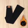 Jeans Acampanados Negros Ajustados con Forro de Felpa para Mujer Otoño e Invierno 2025 Nuevos de Cintura Alta Elásticos con Efecto Adelgazante Pantalones Acampanados Sexys