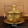 Juego de 3 Piezas de Taza de Té de Latón Baifu Gai con Diseño de Dragón y Fénix Taza de Té de Cobre Tazón de Cobre con Tapa Decoración de Oficina Artesanía de Metal