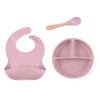 Louça Infantil de Silicone Transfronteiriça Conjunto Completo de Prato Infantil Dividido Babador Tigela para Alimentos Colher para Alimentação Copo com Canudo