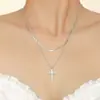 Mi Duo Creativo Sarja Cruz Zircón Colgante Collar Mujer Ins Nicho Lujo Ligero Superpuesto Acero de Titanio Cadena Clavícula