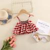 Traje de niña tirantes pantalones acampanados conjunto de 2 piezas traje a cuadros para niñas estilo INS ropa infantil LT22164