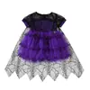 Vestido de Fiesta de Halloween para Niñas Transfronterizo Malla Morada y Amarilla Vestido de Pasteles de Manga Corta con Chal Vestido de Princesa