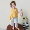 Conjunto para Meninas 2026 Novo Verão Estiloso Tendência Infantil Roupa de Colete Conjunto de Verão Calças de Pernas Largas para Bebê Conjunto de Duas Peças