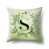 Funda de almohada de poliéster decoración de coche hojas verdes frescas 26 letras inglesas impresas funda de cojín QTB38