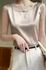 Camisola de Seda Redonda de Verano para Mujer Traje Pequeño Holgado Ropa Interior Top sin Mangas Camisa Base de Seda de Morera