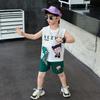 Roupa Infantil Masculina Verão Conjunto Colete 2025 Novo Dinossauro Bebê Sem Mangas Roupas Finas Masculinas Moderno e Legal