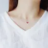 Collar Pequeño de Plata para el Hogar "Corazón Misterioso" Rubí Corazón de Melocotón Forma de Corazón Cadena para la Clavícula Plata de Ley s925 Accesorios Simples