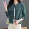 Cardigã de malha com gola alta abotoada para mulheres, novo modelo outono/inverno 2026, cor sólida, tamanho petite, suéter simples de manga longa