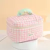 Bolsa de Cosméticos Cuadros Linda Estilo Coreano para Mujer, Bolsa de Almacenamiento Portátil de Gran Capacidad, Bolso de Mano Portátil para Artículos de Tocador de Viaje al por Mayor