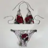 Traje de baño bikini triangular con cordones y estampado degradado, moda de playa transfronteriza, colección de bikinis estilo punk Y2k