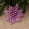 Flor de Navidad Artificial de 13 cm Polvo Pegajoso Flor de Navidad Recortada Guirnalda de Árbol de Navidad Decoración de Ratán 6 Colores