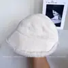 Sombrero de Pescador Grande Estilo Hepburn con Parte Delantera Grande y Trasera Pequeña para Mujer, Sombrero Grueso de Tela Cálida con Forro de Felpa para Otoño e Invierno, Sombrero de Moda