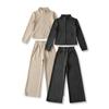 Ry25218-25 Otoño Nuevo Europeo y Americano Terciopelo Rayas Corto Deportivo Cuello Alto Deportivo Sudadera Pantalones Traje