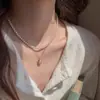 Collar de perlas de vidrio de doble capa, moderno y elegante, popular en línea, colgante de perla de agua dulce con forma de guisante, gargantilla de cadena de alta gama