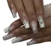 Peças de Nail Art Mais Vendidas Transfronteiriças, Coleção Estilo Diamante Francês, Peças de Nail Art Longas com Glitter Estrela Francesa Doce Atacado