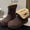 Botas de Nieve Sangpo Integradas de Cuero Genuino y Piel para Mujer, Engrosadas y Cálidas de Invierno, Zapatos Grandes de Algodón Estilo Noreste, Botines Birkenstock