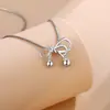 Collar de Plata de Ley 925 con Cinta de Lazo Estilo Ins Simple Colgante de Corazón Femenino Cadena Versátil de Clavícula para Verano Venta al por Mayor