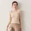 Nuevo Suéter de Cachemira para Otoño e Invierno para Mujer, Jersey de Cuello en U con Parte Inferior de Punto sin Costuras de una Sola Pieza, Suéter con Efecto Adelgazante