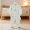 Conjunto de Roupa Íntima Infantil de Outono Algodão Tricot Botão no Ombro Sem Costura Desenho Animado Bebê Camada Base Roupa Térmica Blusas e Calças Tamanhos 73-90