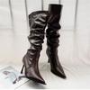 Botas Ocidentais Longas Brancas de Bico Fino com Salto Alto para Mulheres, Nova Coleção Outono e Inverno 2026, Botas de Montaria Slim-Fit com Salto Bloco para Primavera e Outono