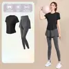 Conjunto de Roupa Esportiva Feminina de Verão com Secagem Rápida, Camiseta de Manga Curta para Corrida, Shorts Esportivos Anti-Exposição, Conjunto de Yoga
