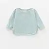 Camiseta de algodón de manga larga de otoño para niñas, estilo coreano con abertura tipo murciélago, color liso, camiseta básica para niños pequeños, top para bebé
