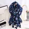 Comércio Exterior Venda Quente Moda Outono e Inverno Elegante Estampa Floral Algodão e Linho Toque de Mão Fio de Bali Franja Lenço Longo para Mulheres