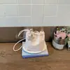 Bolsa de Lona com Bolinhas Estilo Balde para Mulheres 2026 Nova Bolsa Transversal de Ombro com Cordão Estilo Retro Japonês Versátil Pequena