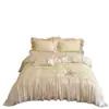 Juego de Ropa de Cama Romántico Estilo Francés Femenino Clase A Ultra Suave Algodón Tencel de Cuatro Piezas con Funda Nórdica de Encaje Plisado para Todas las Estaciones