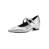 Zapatos de mujer Mary Jane con cuña de 5 cm de estilo francés, suaves, de plata, con tiras cruzadas, punta fina y aumento interno de altura, modernos, de un solo color