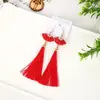 Brincos Estilo Antigo Hanfu, Brincos Vermelhos com Franjas Estilo Chinês Retrô, Brincos de Noiva, Ganchos de Orelha para Casamento