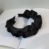 Diadema de Ala Ancha Plisada Geométrica Oval Fresca y Dulce Estilo Coreano Primavera Accesorios para el Cabello Femeninos Negros Simples