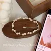 Pulsera de Hilo de Pescar con Perla de Imitación de Plata de Ley S925, Estilo Hada Dulce de Verano, Cuentas Redondas Irregulares, Joyería de Diseño Moderno