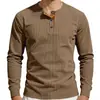 Camiseta de Hombre Amazon Otoño/Invierno Pana Capa Interior Superior Vintage Elástica Ajustada Cuello Henley Manga Larga Camiseta Básica