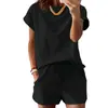 2026 Conjunto de Exportación de Ropa de Mujer Europea y Americana Amazon Verano Tiktok Talla Us Conjunto de Dos Piezas de Manga Corta y Pantalones Cortos Cuello Redondo Verano