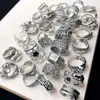 Anillo Abierto de Plata Antigua Antiguo Retro Sentido de Alta Gama Vieja Lujo Ligero Geométrico Unisex Anillo para Dedo Índice para Hombres y Mujeres