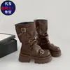 Botas Martin Marrones Versátiles de Suela Gruesa para Aumentar la Altura para Mujer 2026 Nuevo Estilo Primavera Otoño Invierno Retro Color Té con Leche Botas de Media Caña