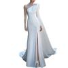 Vestidos de Novia de Satén de Sirena para Mujer Blanco Robe Mariee Impresionante Sencillo Abertura Lateral Un Hombro Vestido de Novia
