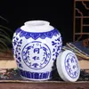 Pote Grande de Cerâmica Azul e Branco para Temperos Pote Quadrado para Pastas Pote Selado Pote de Armazenamento com Tampa Pote Palavra Feliz
