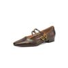 Zapatos Mary Jane de piel de oveja con doble botonadura, textura reembolsable, primavera 2025, tacón bajo grueso, punta cuadrada, de cuero.
