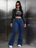 Jeans de Mujer Azules Oscuros Acampanados, Estilo Europeo y Americano Transfronterizo, Elegantes de Trabajo, Elásticos de Cintura Alta, Pantalones Cortos Adelgazantes Calientes 2026, Nuevos